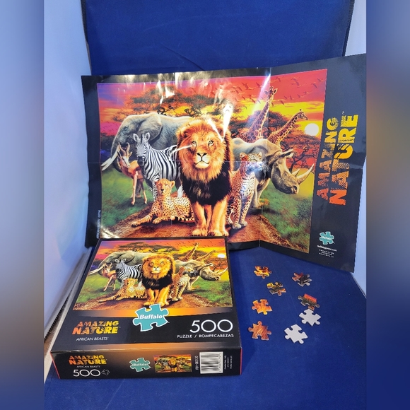 Lot Of 2 Jigsaw Puzzles 500 PC Rainforest (Mudpuppy) & African Animals (Buffalo) - Picture 5 of 11